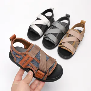 Summer Children's Flat Slides Sandals Anti-Slip Leather Lined for Boys Mesh Insole for Comfort for Outdoor Use