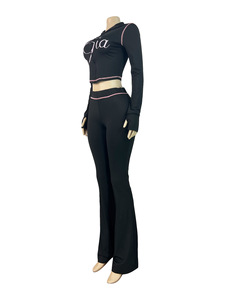 Ensemble 2 pièces sexy à <span class=keywords><strong>pois</strong></span> pour femme : sweat à capuche zippé à manches longues et leggings évasés – Tenue décontractée et sportive - Product Image 5
