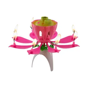 New design auto open up musical play little lotus shape happy birthday candle for celebration party