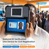 Tablette d'inscription biométrique mobile MOSIP avec lecteur d'empreintes digitales FAP50 et scanner d'iris pour la e-gouvernance et les licences gouvernementales
