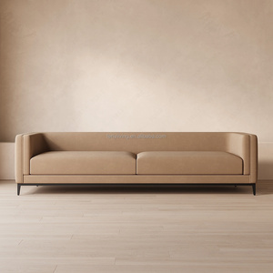 Canapé FERLY moderne et minimaliste de style industriel avec pieds en métal <span class=keywords><strong>noir</strong></span> fins, élégant canapé en <span class=keywords><strong>velours</strong></span> camel 2 places pour bureau de direction - Product Image 2