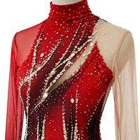 Robe de patinage artistique rouge et noire à strass, col montant, dos ouvert, pour compétition de patinage sur glace, costume de scène pour enfants