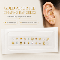 Graines auriculaires dorées assorties, autocollants d'acupression non-percants pour l'oreille, autocollants de graines auriculaires de formes mignonnes variées, OEM Marque Privée