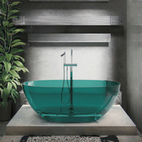 Bain de trempage d'hôtel portable et moderne Bain ionique en verre transparent sur pied avec résine ovale en cristal pour salle de bain