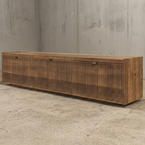 Mueble de TV de madera con puerta lateral para el hogar u hotel de proveedor indio, unidad de consola de madera estriada moderna para sala de estar, ¡gran oferta! - Product Image 1