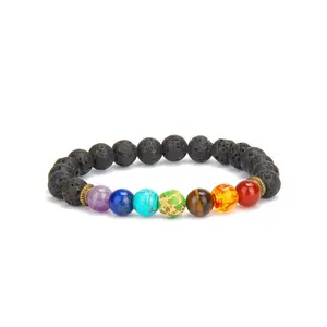 Hot Sale Rainbow Volcanic Stone Beaded Bracelet Unisex Trendy Yoga Bracelet For Wedding Engagement Anniversary Perfect Gift