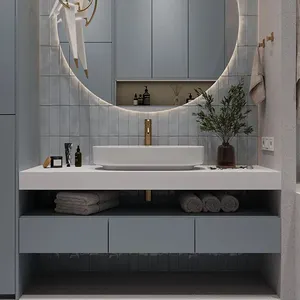 Contemporary Dressing Table Bathroom Cabinets Over Toilet Mirrored Vanity With Rock Slab Stone Wash Basin