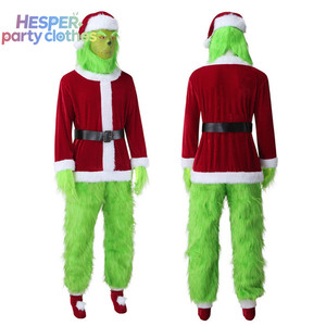 HESPER Unisex Santa Claus and Greenhair Cosplay Costume for Christmas Parties Fun Velvet Printed Accessories Holiday Source - Product Image 1