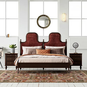 Cama Queen de Estilo Mid-Century Atemporal con Respaldo Suave, Tapizada en Madera de Nogal Sólido Ecológica para Decoración de Dormitorios Modernos y Vintage - Product Image 3