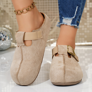 Sabots en <span class=keywords><strong>daim</strong></span> <span class=keywords><strong>beige</strong></span> pour femmes avec bride à boucle, <span class=keywords><strong>mules</strong></span> décontractées à enfiler - Product Image 5