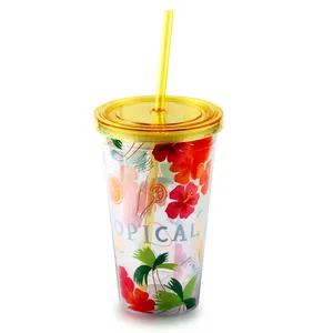 Bevanda fredda regalo promozionale bicchiere di plastica con paglia con logo personalizzato