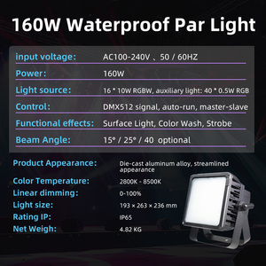 Equipo de Iluminación de Escenario RGBW de Alta Calidad, 16 * 10W/40 * 0.5, Luces <span class=keywords><strong>LED</strong></span> RGB a Prueba de Agua con Luces Auxiliares y Atomización - Product Image 3