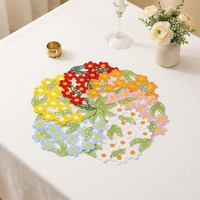 Meilleures ventes : Sets de table ronds en tissu de coton pour la décoration de table, style campagne française, avec sous-verre en dentelle brodée