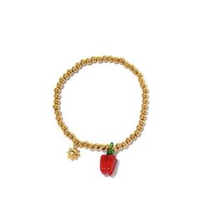 Fashion Beaded <b>Bracelet</b> Gold Plated 316L Stainless Steel <b>Red</b> Pepper Charm Sun Pendant Sustainable Resistant Jewelry - Product Image 1