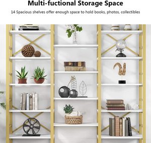 Libreria a 5 Ripiani Triple Wide in Oro e Bianco, Stile Industriale, Scaffali in Legno e Metallo, Mobili per Libreria - Product Image 5