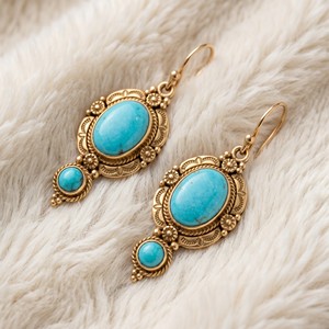 Pendientes colgantes de gancho con dos turquesas, chapados en oro antiguo, personalizados OEM/ODM, venta al por mayor - Product Image 3