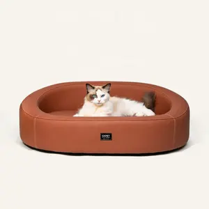 इनडोर लक्जरी छोटा पिल्ला मध्यम बड़ा कुत्ता किटी बिल्ली बिस्तर लकड़ी का शीर्ष गुणवत्ता अनुकूलित चमड़ा विरोधी ग्रैपलिंग मानव पालतू सोफा
