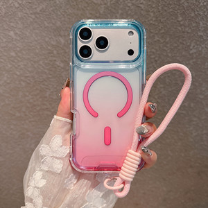 Funda Magnética <span class=keywords><strong>3</strong></span> en 1 de PC y TPU Transparente con Color Degradado para iPhone 13 14 <span class=keywords><strong>15</strong></span> 16 17 Pro Max, Diseño de Tres Capas con Correa - Product Image 6