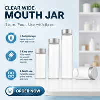 Bocal en verre transparent à large ouverture avec bouchon à vis, 250ml/300ml/500ml/750ml/1000ml, pour le stockage alimentaire, le miel et le sucre lyophilisé, également adapté aux diffuseurs à bâtonnets.