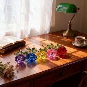 Elegant Crystal Rose Flower <b>Ornament</b> - Unique Home Decor Piece with Lifelike Simulated Rose, Suitable for Various Festivals - Product Image 4