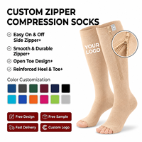 Chaussettes de compression à fermeture éclair avec bout ouvert, respirantes, hautes jusqu'au genou, en nylon, pour le soutien des jambes lors de la marche et en voyage, vente en gros, fabricant