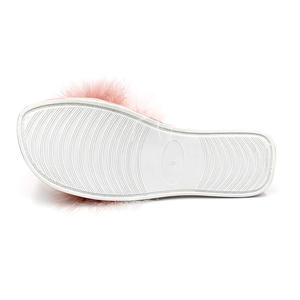 Tüy kadın düğün parti elbise terlik açık ayak moda kabarık bir kayış saten slaytlar gelin Sandal tüy terlik - Product Image 2