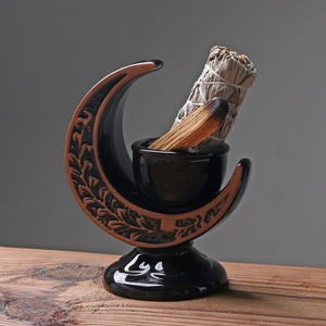 Quemador <span class=keywords><strong>de</strong></span> incienso y portavelas <span class=keywords><strong>de</strong></span> cerámica semielaborado tallado estilo medioriental, con forma <span class=keywords><strong>de</strong></span> luna creciente, <span class=keywords><strong>de</strong></span> sándalo duradero, para el hogar árabe. - Product Image 1