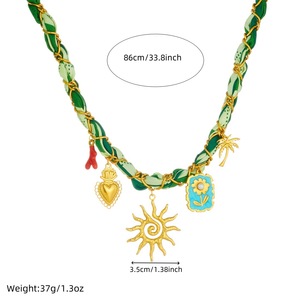European American Fashion Printed Ribbon Gold Plated Chain Necklace With Sun Flower Pendant Party Jewelry - Product Image 4