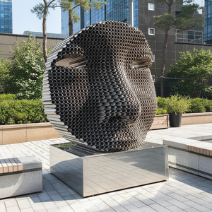 Moderna Scultura Astratta in Acciaio Inox a Forma di Viso Umano per Esterni, Statua Contemporanea in Metallo per Giardini, Parchi e Piazze - Product Image 2