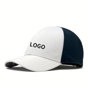 Casquette de baseball en polyester 6 panneaux de haute qualité, vente en gros, logo personnalisé, imperméable, perforations laser, respirante pour le golf et les activités de plein air - Product Image 2