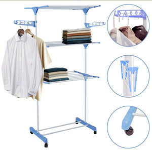 Séchoir à linge roulant en acier à 3 niveaux pliable pour intérieur et extérieur - Product Image 4