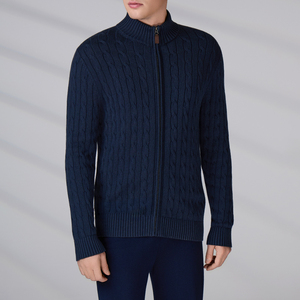High-end Anti-Pilling Cable Long Sleeve Zipper Cardigans Autumn Winter Cotton Blend Customized Logo Casual <b>Knitted</b> Sweater - Product Image 6