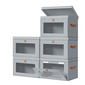 Wholesale Foldable Fabric Storage <b>Boxes</b> with Transparent Window & PU Handles Stackable <b>Wardrobe</b> Organizers for Home Use - Product Image 1