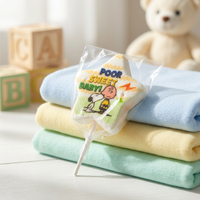 Stervormig cartoonfiguurtje marshmallow lolly op stokje, enkel verpakt, groothandel, snack, eigen label