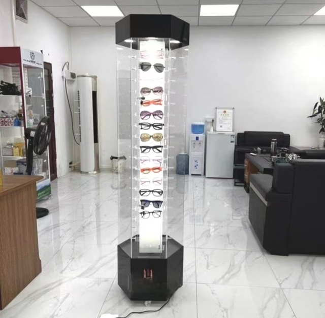 Factory Custom Acrylic Rotating Display Showcase Sunglasses Eyeglasses Display Cabinet With LED Light