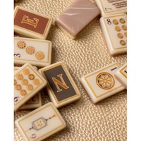 Set Mahjong Motif Bunga, Ubin Joker, Bagian Belakang Marmer 3D Timbul Emas Vintage, Permainan Mahjong, Desain Bunga Art Nouveau, Hadiah