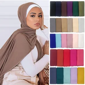 Stok Produsen Jersey Katun Warna Solid Modal Katun Lembut Jilbab Wanita Syal 28 Warna Hijab