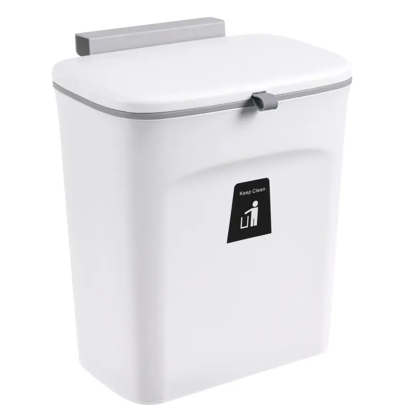 Dapur Portabel 9L Persegi Dipasang Di Dinding Tempat Sampah Kompos dengan Tutup Tempat Sampah Plastik Tempat Sampah