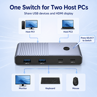 Conmutador KVM USB-C de 2 Puertos 4K para USB 3.0 de 5Gbps, Carga PD 3.0 de 100W y 80W para 2 PC que Comparten Teclado/Ratón/Monitor, en Stock