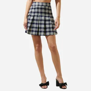 Front Waist Tie Belt Navy Gingham Wrap Style Skirt Plaid Mini Skirt Women