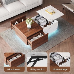 Mesa de <span class=keywords><strong>centro</strong></span> LED de nogal al por mayor, <span class=keywords><strong>centro</strong></span> de entretenimiento LED extensible con tomas de corriente, almacenamiento oculto para sala de estar - Product Image 2