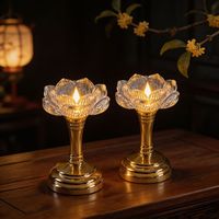 Lampe LED sans flamme à effet vacillant en forme de lotus, bougie électronique dorée pour table de prière bouddhiste et usage religieux