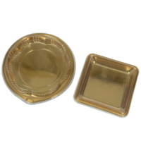 Plateau à dessert en plastique avec couvercle transparent, plateau à apéritif doré, plateau jetable pour pain, croissant, caramel, gâteau au fromage