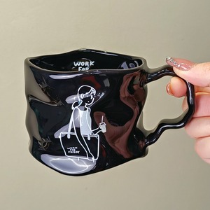 Tasses à café en céramique irrégulières faites à la main, style créatif noir et blanc, 350 ml, pour hommes, femmes et couples - Product Image 4