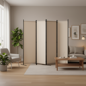 Paravent minimaliste à 6 panneaux beige pliable, écran d'intimité autoportant avec cadre métallique pour salon, bureau, décoration intérieure - Product Image 2