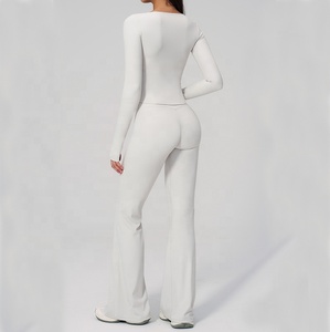 Ensemble de <span class=keywords><strong>sport</strong></span> pour femmes de haute qualité, haut à manches longues, pantalon évasé taille haute, activités de plein air, course à pied, fitness, respirant, gym, yoga - Product Image 1