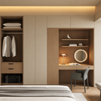 Armoire de chambre de luxe Japandi, meuble de rangement mural personnalisé, coiffeuse autoportante verrouillable, placard intégré minimaliste de qualité ENF