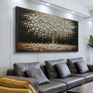 Venta al por mayor personalizado hecho a mano lienzo grande 3D cuchillo de plata árbol flor cuadros de pared modernos hogar decorativo pintura al óleo flores - Product Image 3