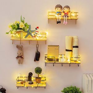 Punch-free Wall Rack Modern Iron Flower Pot <b>Decoration</b> Storage Rack with LED Light Living Room Bedroom Home <b>Decoration</b> Rack - Product Image 3