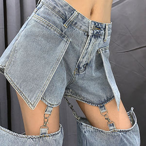 <span class=keywords><strong>Pantalones</strong></span> vaqueros de Hip Hop de cintura alta a la moda para mujer, nueva colección de verano, hebilla de cadena suelta, corte ROTO, Agujero dividido, pantalón de mezclilla ligero para - Product Image 3